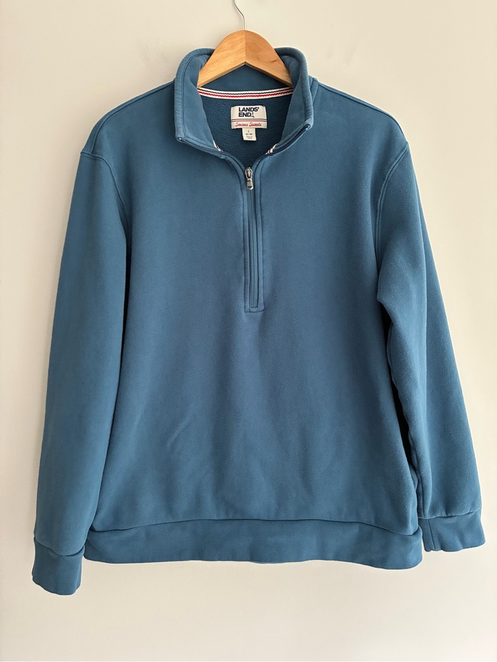 Lands' End Men’sLight Blue Quarter-Zip Pullover Large